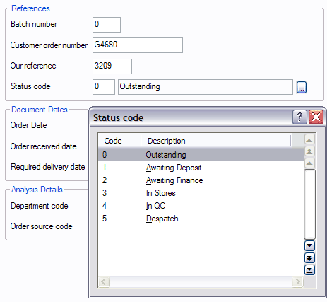 Sales Order Status Codes