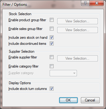 Stock Control Monitor Filter Options